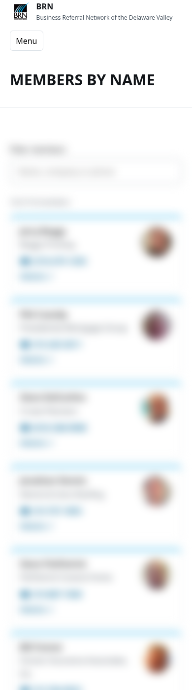 Member directory on a phone, with member details blurred